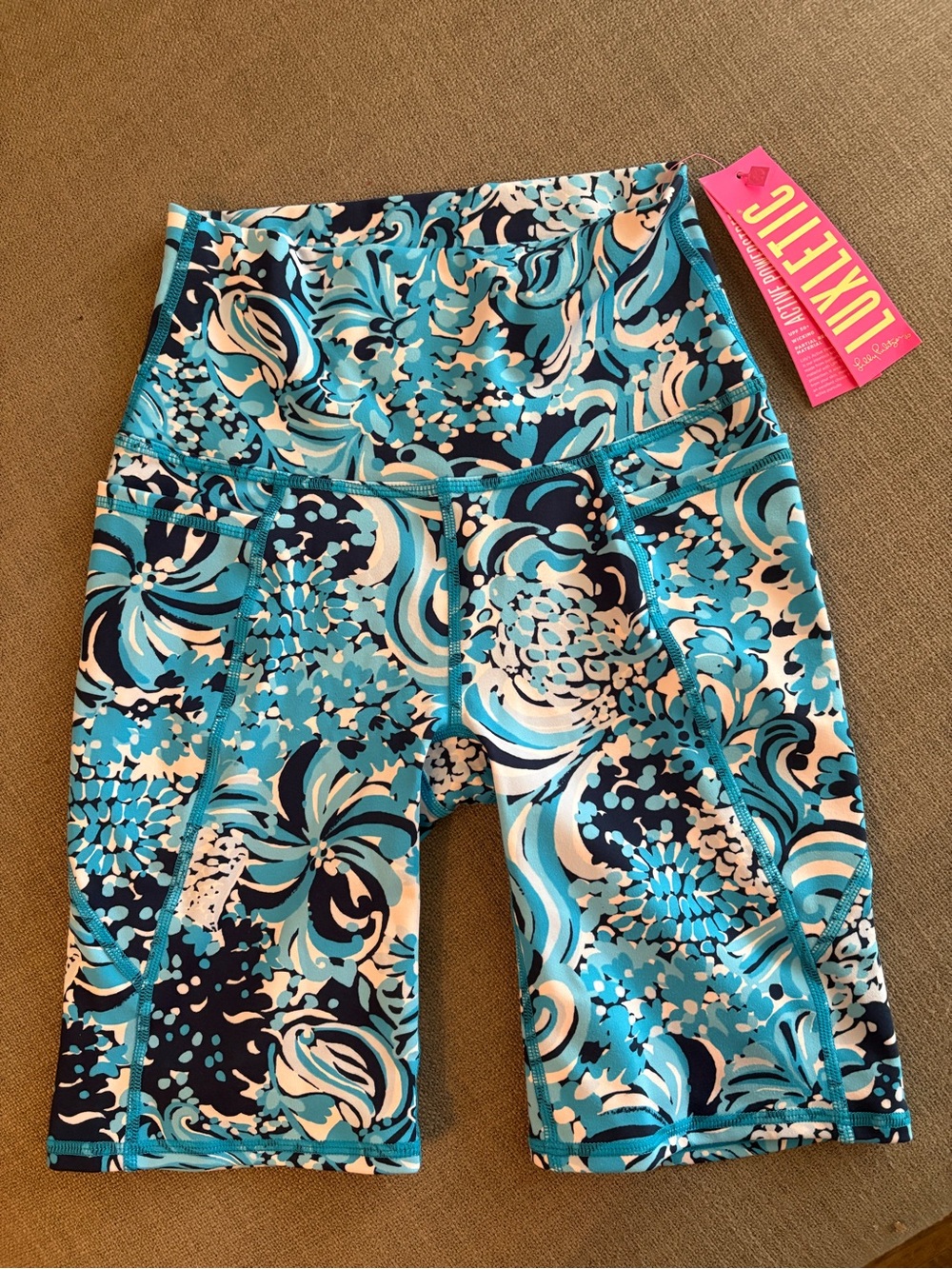 Lilly Pulitzer Turquoise Navy White Swirl Print Bike Shorts